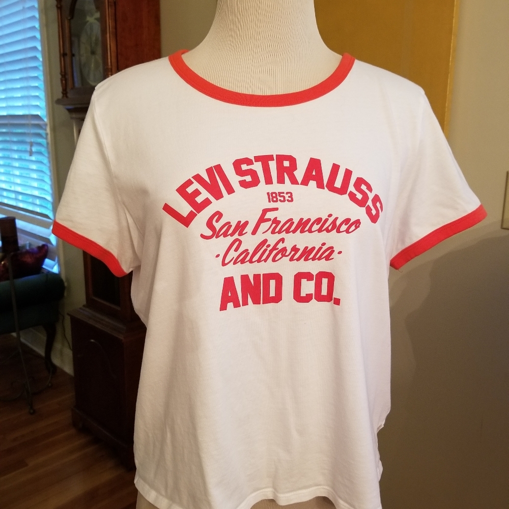 Levi's White Short Sleeve Tee with Red Trim and Logo
